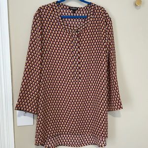 Express women’s Small S tunic blouse, purple black yellow geometric light